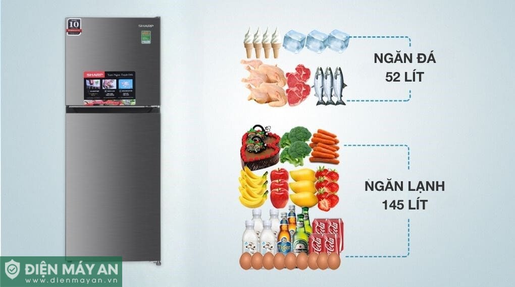 Tủ lạnh Sharp Inverter 197 lít SJ-X215V-SL